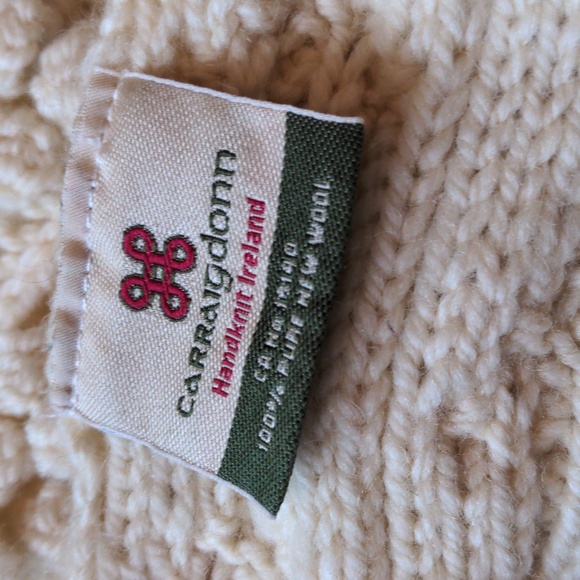 Carraigdonn Handknit Ireland 100% Pure Wool Cream Bauble Fringe Boho Scarf - Picture 5 of 5